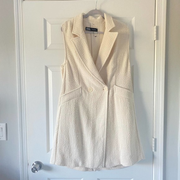 Zara Structure Ivory Tweed Longline Vest Sz XL - Picture 3 of 12